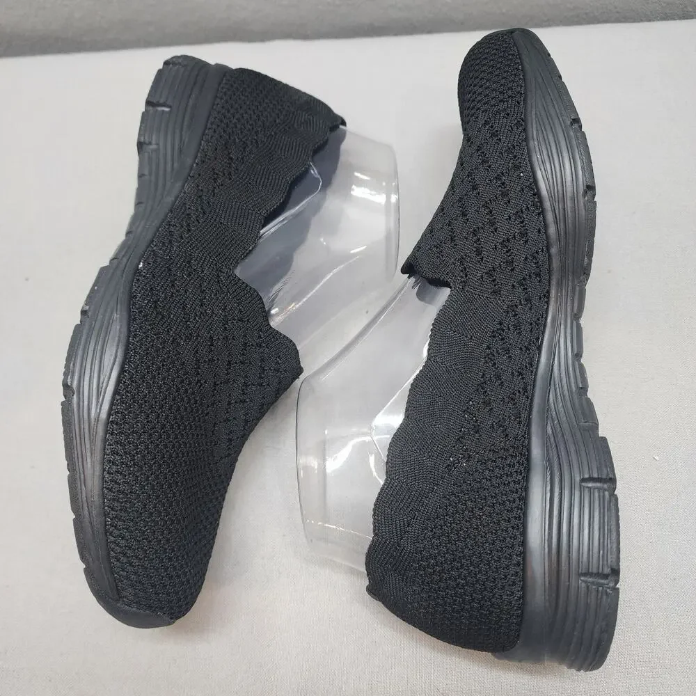 Skechers Women's Seager Stat Slip On Sneaker Shoes Black #49481 Sz‎ 7.5